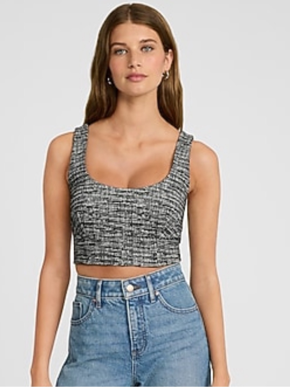 Express Tweed Scoop Neck Corset Tank
